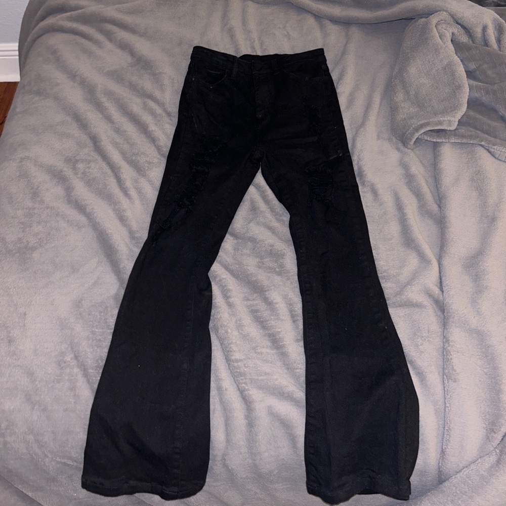 Shein medium black ripped flare jeans
